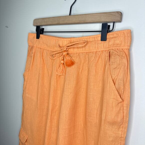 C&C California Orange Linen Blend Cargo Wide-Leg Pull-On Pants Size Large Beachy - Picture 4 of 7